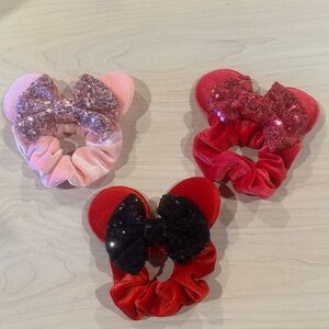 Sequin Bow Mouse Ear Hair Scrunchies - Pink, Red, light pink